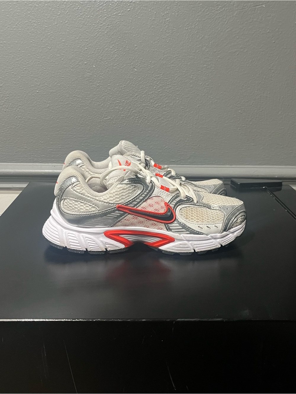 Nike Kids White Sneakers with Red & Silver Accents V5 RNR